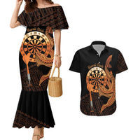 Aloha Hawaii Darts Couples Matching Mermaid Dress and Hawaiian Shirt Dart Board With Polynesian Shark - Gold LT14 Gold - Polynesian Pride