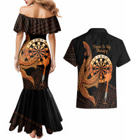 Aloha Hawaii Darts Couples Matching Mermaid Dress and Hawaiian Shirt Dart Board With Polynesian Shark - Gold LT14 - Polynesian Pride