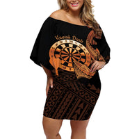 Aloha Hawaii Darts Off Shoulder Short Dress Dart Board With Polynesian Shark - Gold LT14 Women Gold - Polynesian Pride
