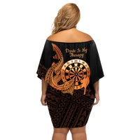 Aloha Hawaii Darts Off Shoulder Short Dress Dart Board With Polynesian Shark - Gold LT14 - Polynesian Pride