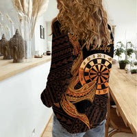 Aloha Hawaii Darts Women Casual Shirt Dart Board With Polynesian Shark - Gold