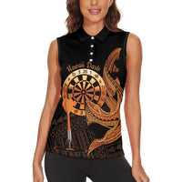 Aloha Hawaii Darts Women Sleeveless Polo Shirt Dart Board With Polynesian Shark - Gold