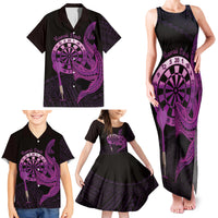 Aloha Hawaii Darts Family Matching Tank Maxi Dress and Hawaiian Shirt Dart Board With Polynesian Shark - Purple LT14 - Polynesian Pride