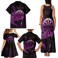 Aloha Hawaii Darts Family Matching Tank Maxi Dress and Hawaiian Shirt Dart Board With Polynesian Shark - Purple LT14 - Polynesian Pride