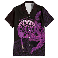 Aloha Hawaii Darts Family Matching Tank Maxi Dress and Hawaiian Shirt Dart Board With Polynesian Shark - Purple LT14 Dad's Shirt - Short Sleeve Purple - Polynesian Pride
