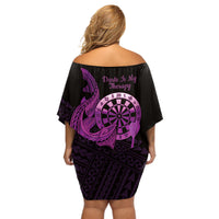 Aloha Hawaii Darts Off Shoulder Short Dress Dart Board With Polynesian Shark - Purple LT14 - Polynesian Pride