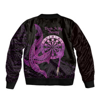 Aloha Hawaii Darts Sleeve Zip Bomber Jacket Dart Board With Polynesian Shark - Purple