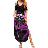 Aloha Hawaii Darts Summer Maxi Dress Dart Board With Polynesian Shark - Purple