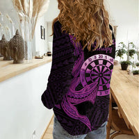 Aloha Hawaii Darts Women Casual Shirt Dart Board With Polynesian Shark - Purple