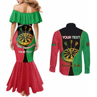 Personalised Vanuatu Darts Couples Matching Mermaid Dress and Long Sleeve Button Shirt Happiness Is A Tight Threesome Sand Drawing Art LT14 - Polynesian Pride