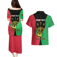 Personalised Vanuatu Darts Couples Matching Puletasi and Hawaiian Shirt Happiness Is A Tight Threesome Sand Drawing Art