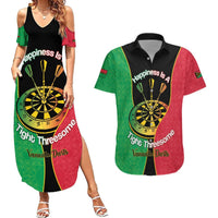 Personalised Vanuatu Darts Couples Matching Summer Maxi Dress and Hawaiian Shirt Happiness Is A Tight Threesome Sand Drawing Art LT14 Red - Polynesian Pride