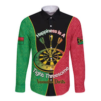 Personalised Vanuatu Darts Long Sleeve Button Shirt Happiness Is A Tight Threesome Sand Drawing Art LT14 Unisex Red - Polynesian Pride