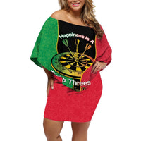 Personalised Vanuatu Darts Off Shoulder Short Dress Happiness Is A Tight Threesome Sand Drawing Art LT14 Women Red - Polynesian Pride
