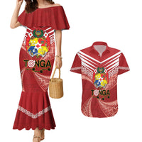 Tonga Darts Couples Matching Mermaid Dress and Hawaiian Shirt Tongan Ngatu Pattern LT14 Red - Polynesian Pride