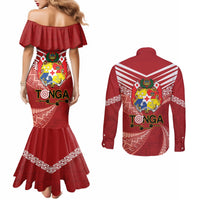 Tonga Darts Couples Matching Mermaid Dress and Long Sleeve Button Shirt Tongan Ngatu Pattern LT14 - Polynesian Pride