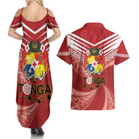 Tonga Darts Couples Matching Summer Maxi Dress and Hawaiian Shirt Tongan Ngatu Pattern LT14 - Polynesian Pride