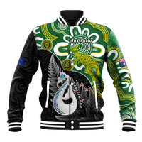 Personalised New Zealand And Australia Baseball Jacket Aboriginal Mix Aotearoa Maori Unique Style LT14 Unisex Green - Polynesian Pride