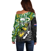 Personalised New Zealand And Australia Off Shoulder Sweater Aboriginal Mix Aotearoa Maori Unique Style LT14 - Polynesian Pride