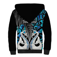 Personalised New Zealand Sherpa Hoodie Te Manaia Mangopare Maori And Fern Blue Style LT14 - Polynesian Pride