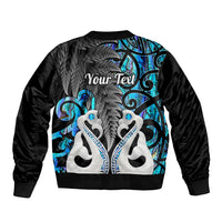 Personalised New Zealand Sleeve Zip Bomber Jacket Te Manaia Mangopare Maori And Fern Blue Style LT14 - Polynesian Pride