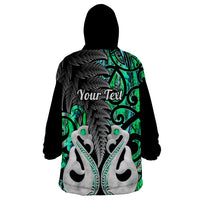 Personalised New Zealand Wearable Blanket Hoodie Te Manaia Mangopare Maori And Fern Green Style LT14 - Polynesian Pride