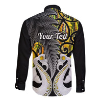 Personalised New Zealand Long Sleeve Button Shirt Te Manaia Mangopare Maori And Fern Gold Style LT14 - Polynesian Pride