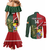 Custom Tonga And Ireland Rugby Couples Matching Mermaid Dress and Long Sleeve Button Shirt Ikale Tahi With Shamrocks LT14 - Polynesian Pride