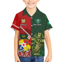 Custom Samoa And Ireland Rugby Family Matching Long Sleeve Bodycon Dress and Hawaiian Shirt Ikale Tahi With Shamrocks