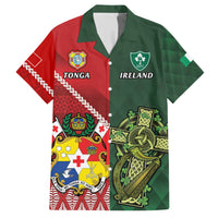 Custom Tonga And Ireland Rugby Hawaiian Shirt Ikale Tahi With Shamrocks LT14 Red - Polynesian Pride