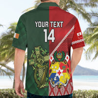 Custom Tonga And Ireland Rugby Hawaiian Shirt Ikale Tahi With Shamrocks LT14 - Polynesian Pride