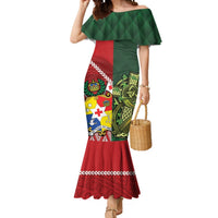 Custom Tonga And Ireland Rugby Mermaid Dress Ikale Tahi With Shamrocks LT14 Women Red - Polynesian Pride