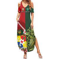 Custom Tonga And Ireland Rugby Summer Maxi Dress Ikale Tahi With Shamrocks LT14 Women Red - Polynesian Pride
