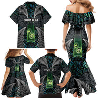 Personalised New Zealand Toki Family Matching Mermaid Dress and Hawaiian Shirt Silver Fern Mix Aotearoa Maori Pattern