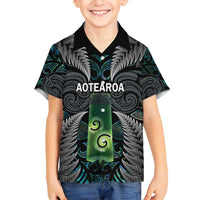Personalised New Zealand Toki Family Matching Off Shoulder Short Dress and Hawaiian Shirt Silver Fern Mix Aotearoa Maori Pattern