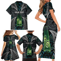 Personalised New Zealand Toki Family Matching Short Sleeve Bodycon Dress and Hawaiian Shirt Silver Fern Mix Aotearoa Maori Pattern