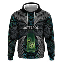 Personalised New Zealand Toki Zip Hoodie Silver Fern Mix Aotearoa Maori Pattern