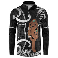 New Zealand Maripi Button Sweatshirt Silver Fern Mix Aotearoa Maori Pattern