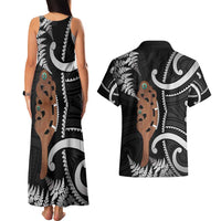 New Zealand Maripi Couples Matching Tank Maxi Dress and Hawaiian Shirt Silver Fern Mix Aotearoa Maori Pattern