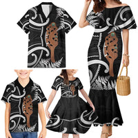New Zealand Maripi Family Matching Mermaid Dress and Hawaiian Shirt Silver Fern Mix Aotearoa Maori Pattern
