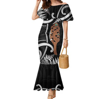 New Zealand Maripi Family Matching Mermaid Dress and Hawaiian Shirt Silver Fern Mix Aotearoa Maori Pattern