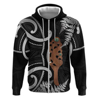 New Zealand Maripi Hoodie Silver Fern Mix Aotearoa Maori Pattern