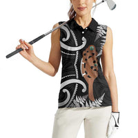 New Zealand Maripi Women Sleeveless Polo Shirt Silver Fern Mix Aotearoa Maori Pattern