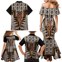 New Zealand Family Matching Mermaid Dress and Hawaiian Shirt Maori Maripi Knife With Poutama Art