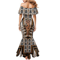 New Zealand Family Matching Mermaid Dress and Hawaiian Shirt Maori Maripi Knife With Poutama Art