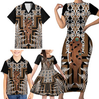New Zealand Family Matching Short Sleeve Bodycon Dress and Hawaiian Shirt Maori Maripi Knife With Poutama Art
