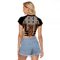 New Zealand Raglan Cropped T Shirt Maori Maripi Knife With Poutama Art