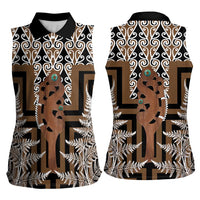 New Zealand Women Sleeveless Polo Shirt Maori Maripi Knife With Poutama Art