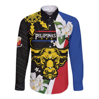 Personalised Philippines Carabao Long Sleeve Button Shirt Filipino Sun Mix Sampaguita Flower