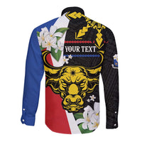 Personalised Philippines Carabao Long Sleeve Button Shirt Filipino Sun Mix Sampaguita Flower